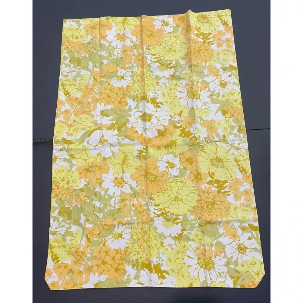 NEW Sears Vintage Percale Yellow Green Orange Floral QUEEN Pillowcase Retro